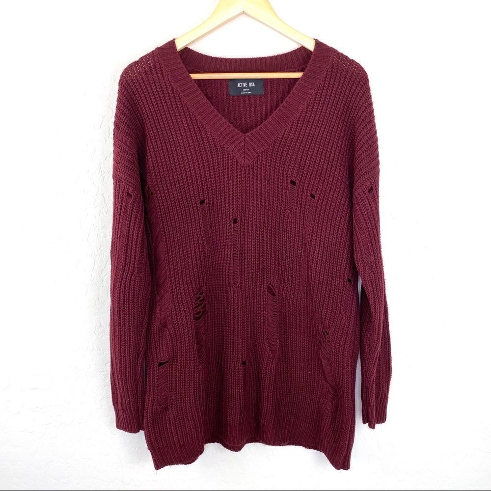 Active USA maroon distressed sweater medium